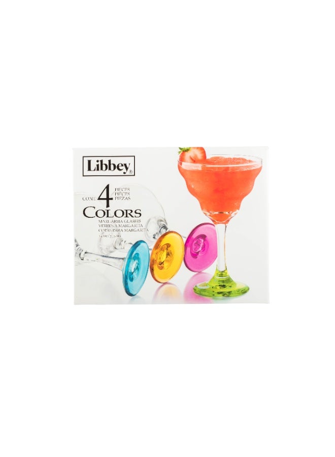 LIBBEY 🍹 Libbey Margarita Glass Set – 4 Elegant Glass Glasses with a Colorful Base 🌈 | 355ml Capacity – 17cm Height - Image 3